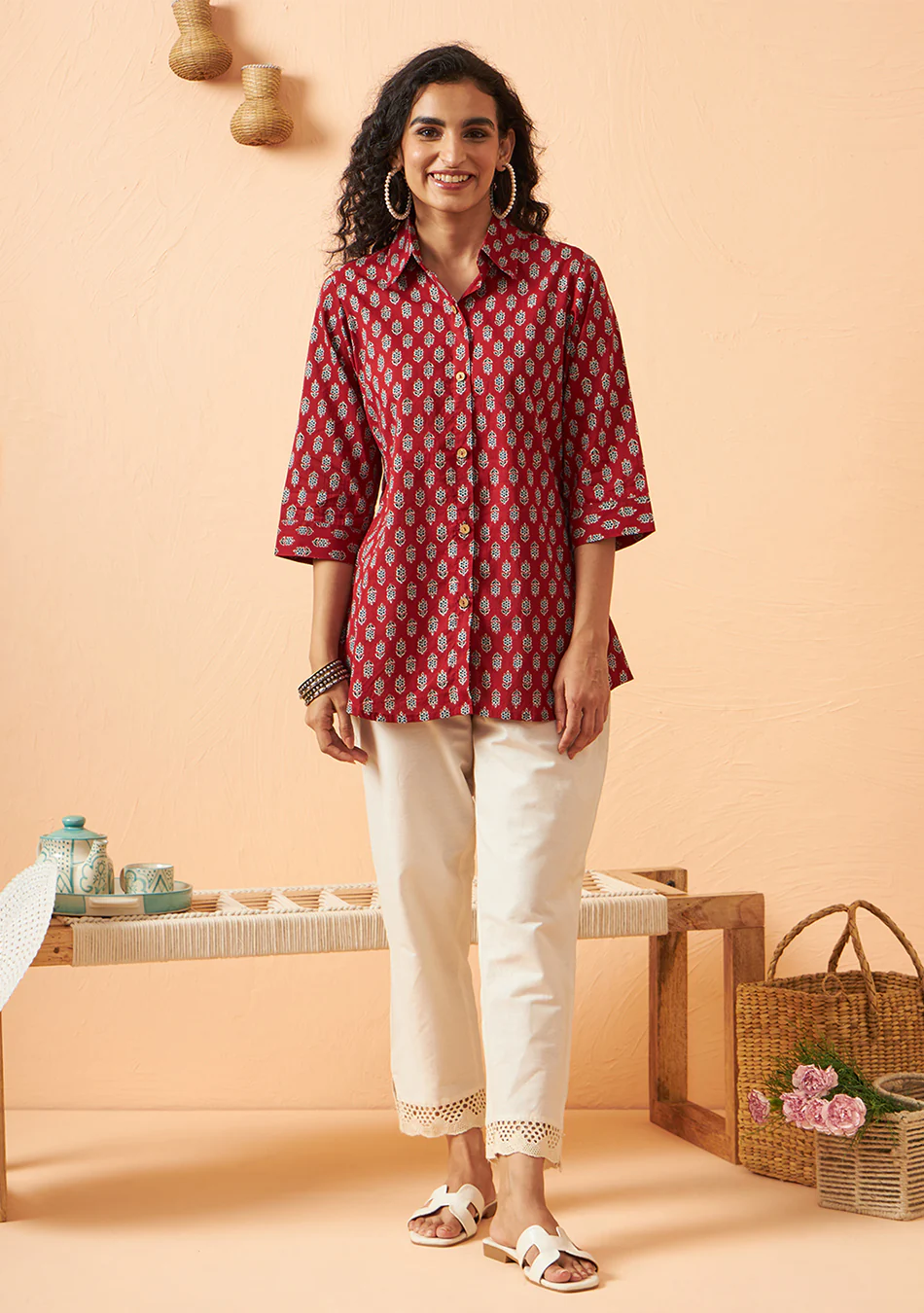 Aravalii Maroon Shirt Style Top - Image 2