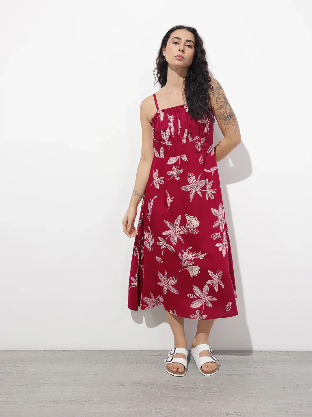 Maroon Shoulder Strapes Fit & Flared Rayon Dress - Image 6