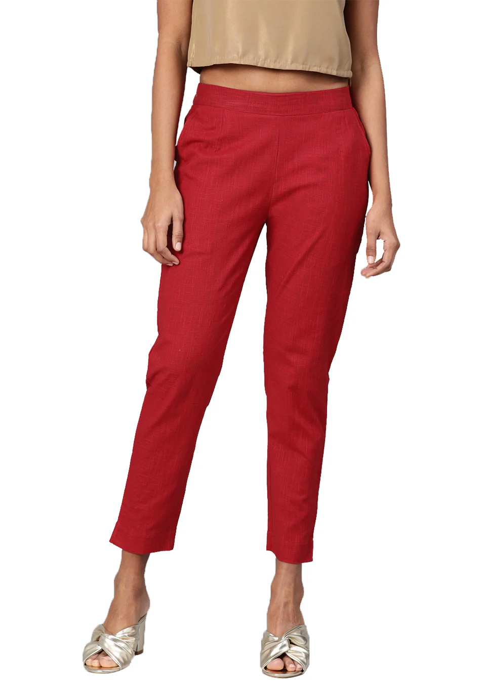 Maroon Straight Fit Solid Regular Pant