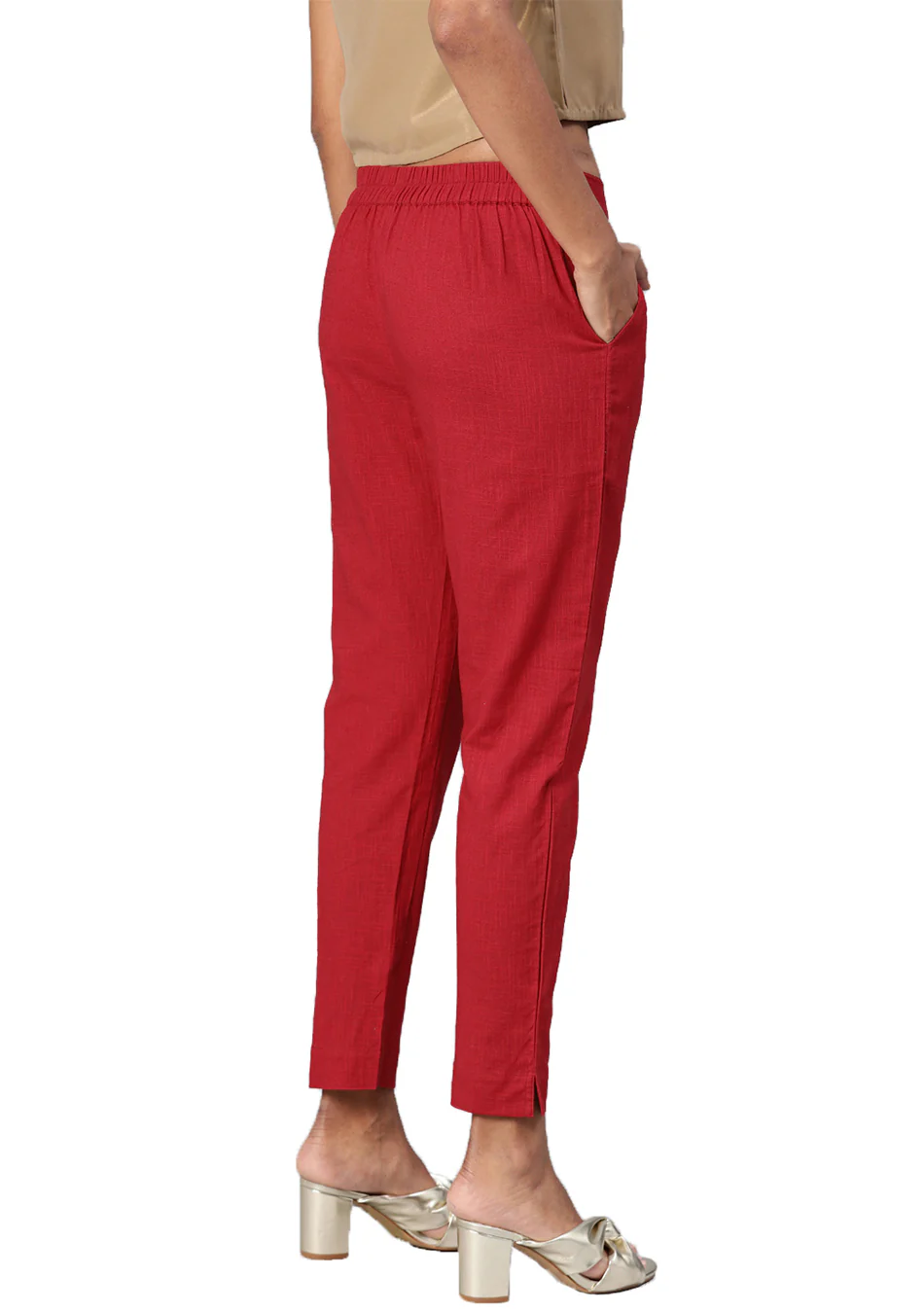 Maroon Straight Fit Solid Regular Pant - Image 2