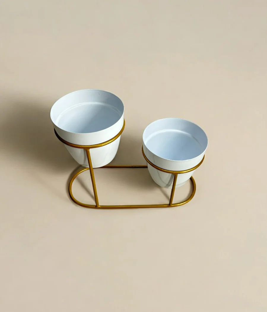 Twin Ivory Pots with Golden Stand - Image 3