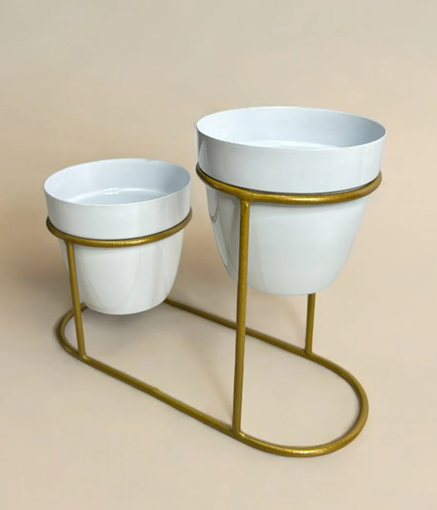 Twin Ivory Pots with Golden Stand - Image 4