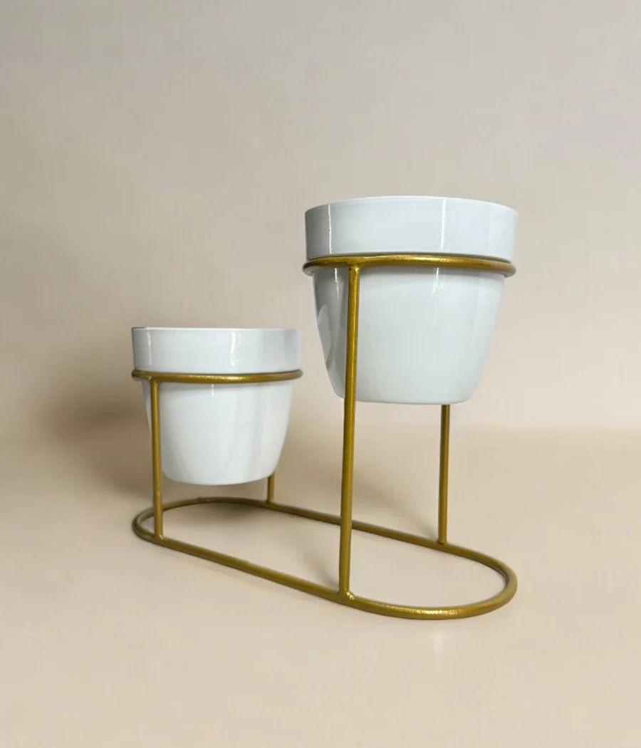 Twin Ivory Pots with Golden Stand - Image 5