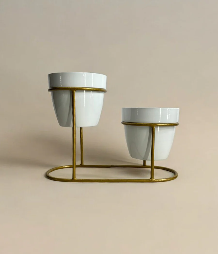 Twin Ivory Pots with Golden Stand - Image 6