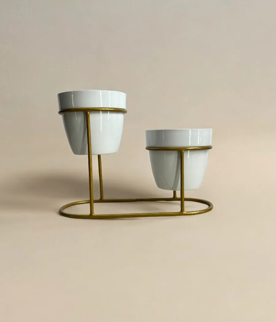 Twin Ivory Pots with Golden Stand - Image 7