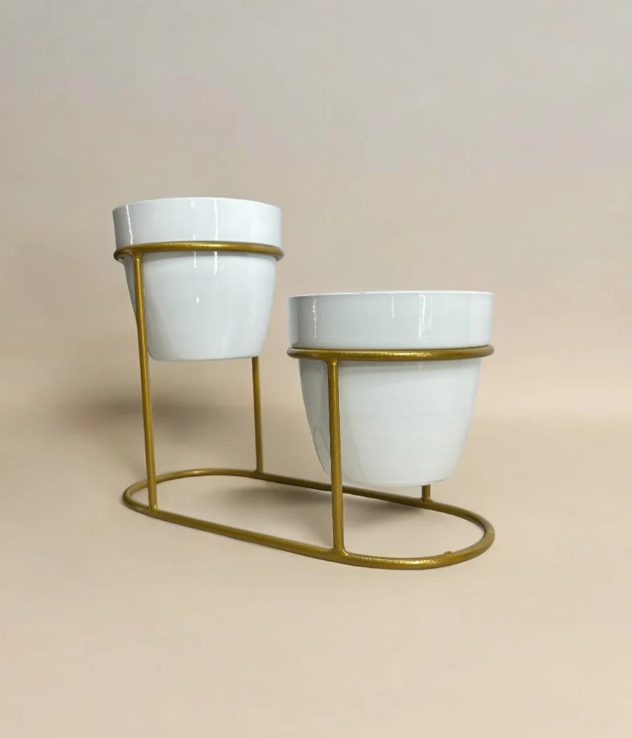 Twin Ivory Pots with Golden Stand - Image 8