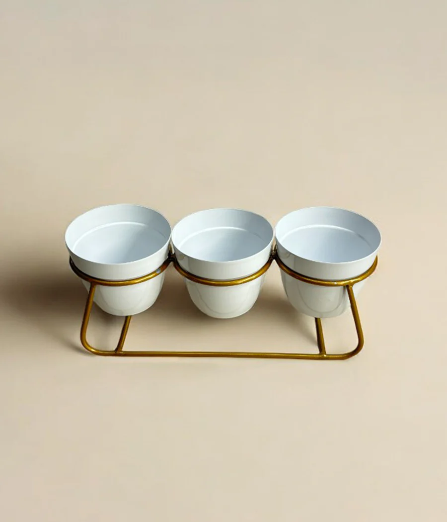 Ivory Pots Trio with Golden Stand - Image 3