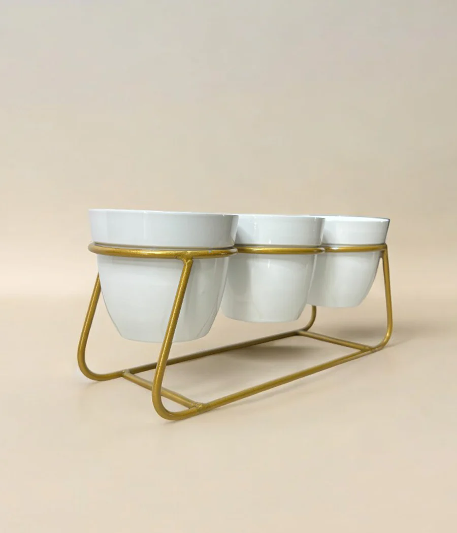 Ivory Pots Trio with Golden Stand - Image 4