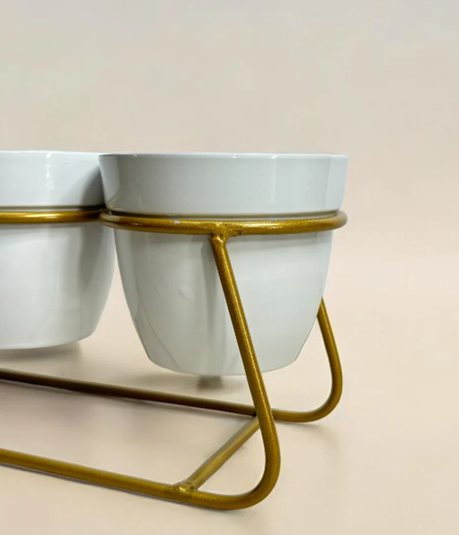 Ivory Pots Trio with Golden Stand - Image 5
