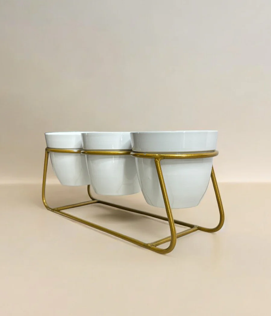 Ivory Pots Trio with Golden Stand - Image 6