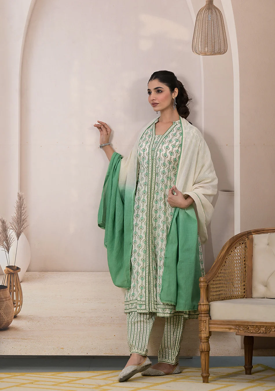 Mint Blossom Anarkali Suit with Dupatta - Image 4
