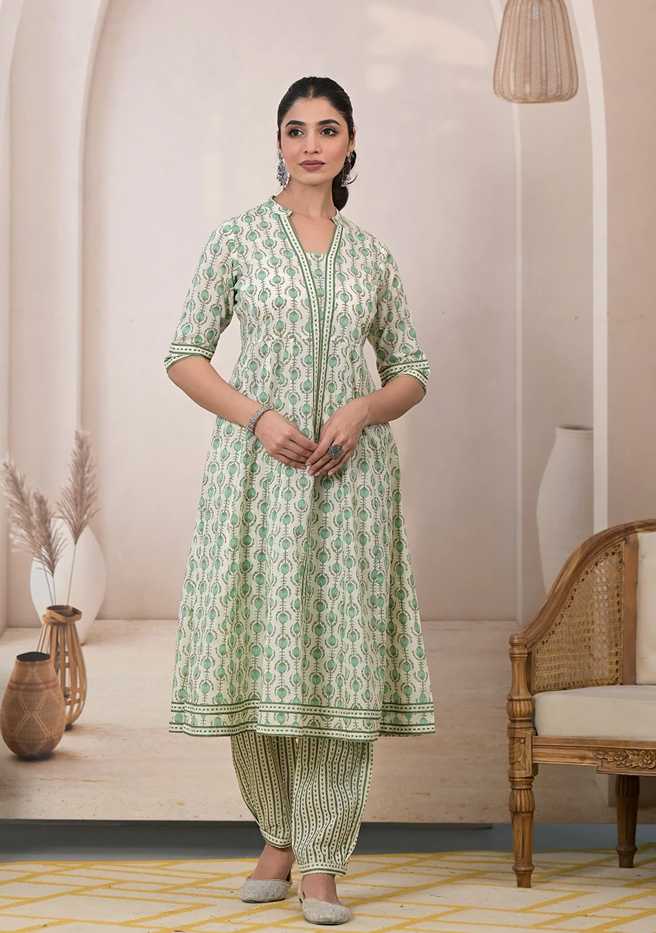 Mint Blossom Anarkali Suit with Dupatta - Image 5
