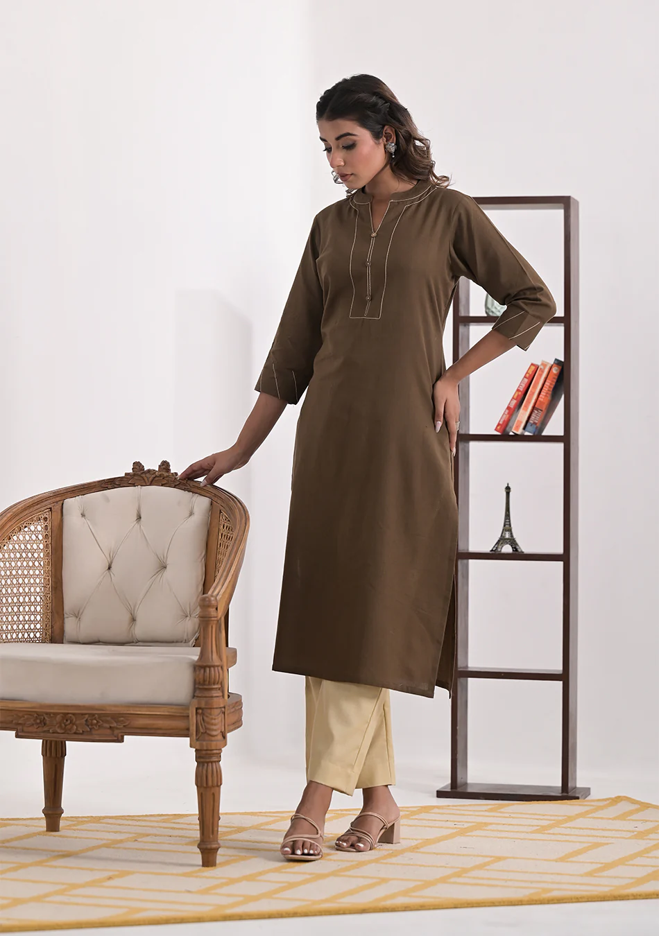 Mocha Solid Cotton Kurta - Image 3