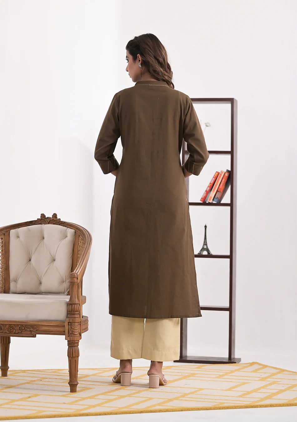 Mocha Solid Cotton Kurta - Image 4