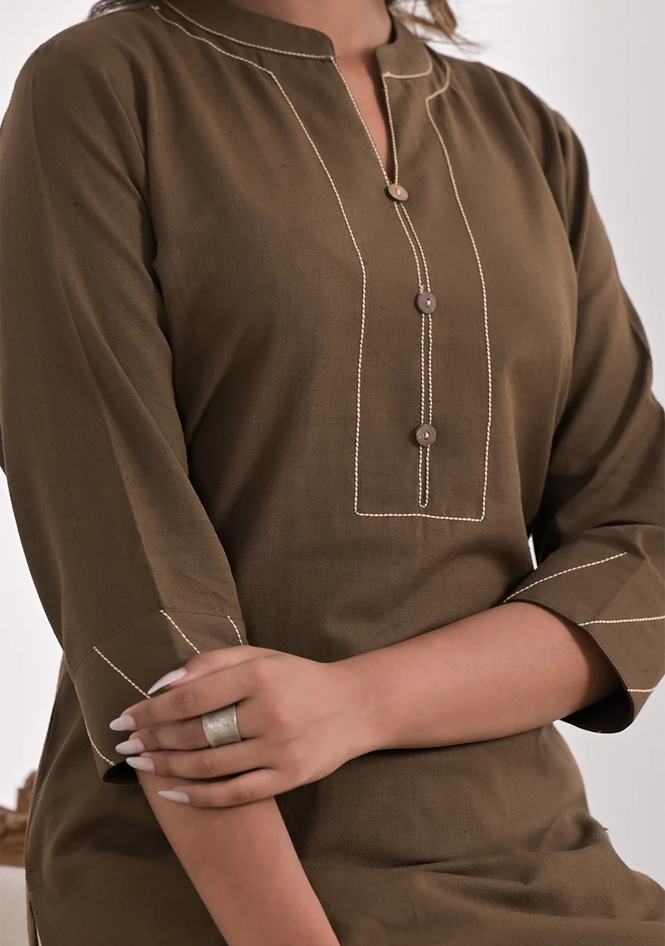 Mocha Solid Cotton Kurta - Image 6