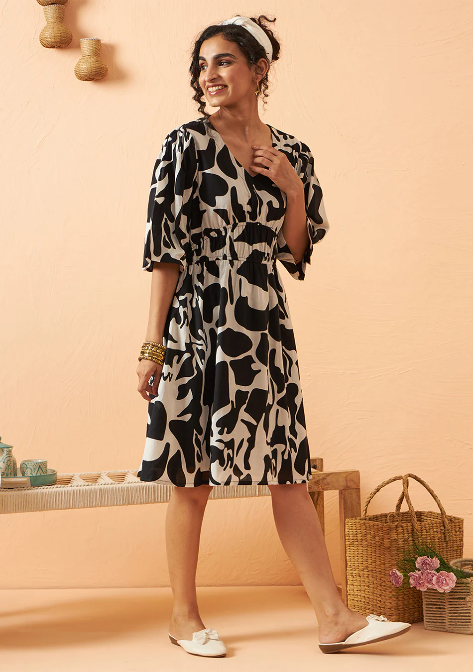 Monochrome Melody Cotton Dress - Image 12