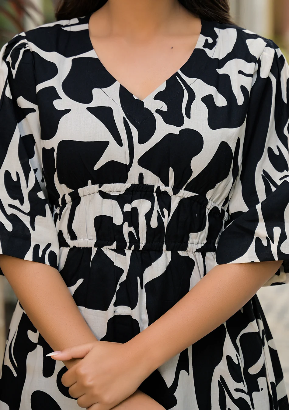 Monochrome Melody Cotton Dress - Image 7