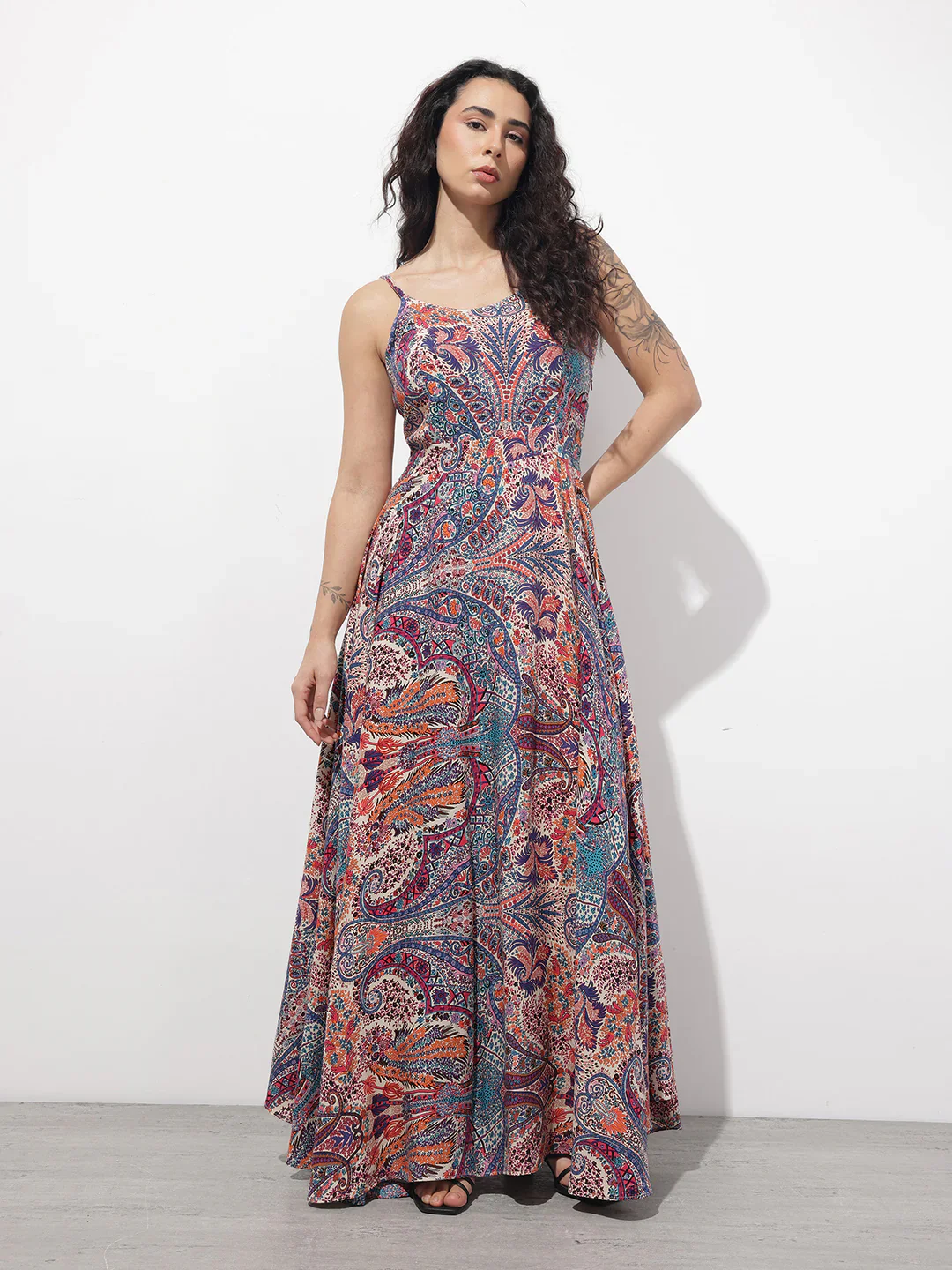 Multi Colored Shoulder strap Rayon Dress - Image 5