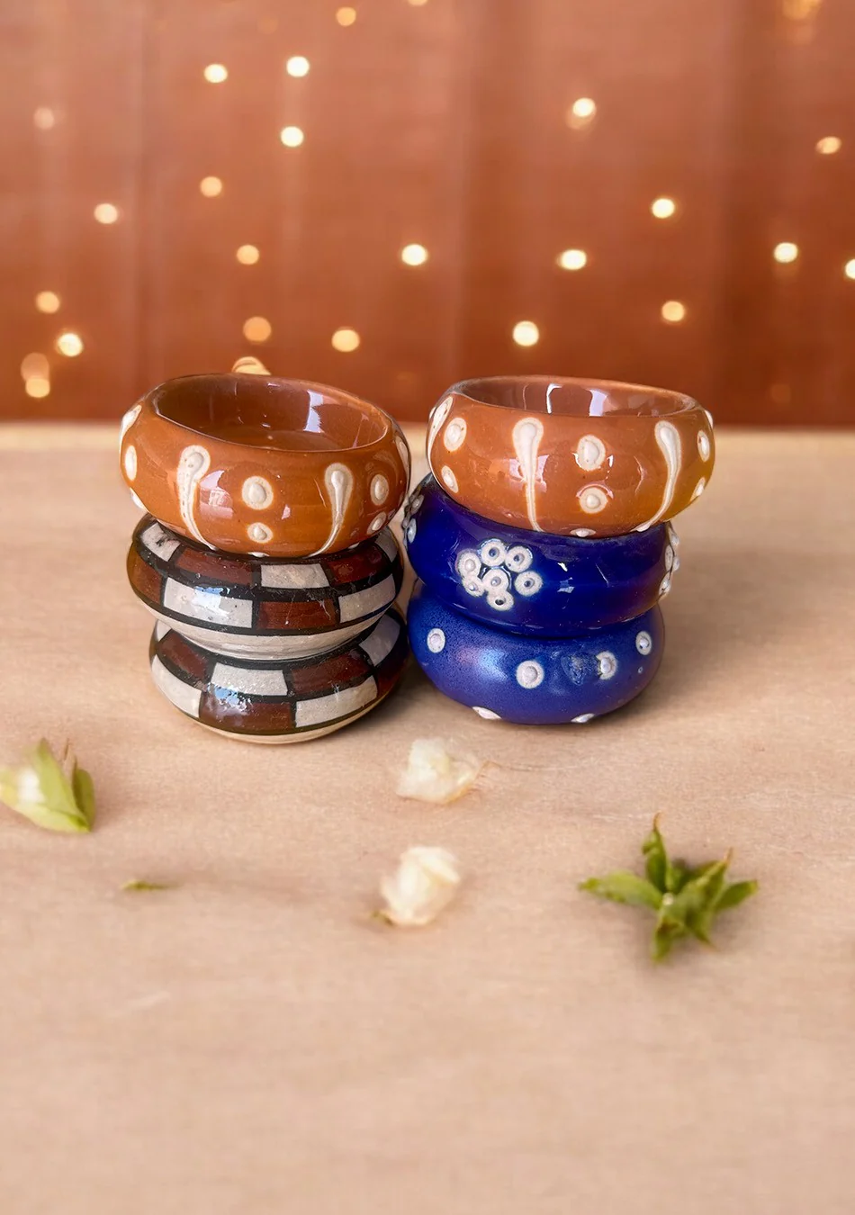 Multi Hand Painted Diya - Set of 6 - Image 2