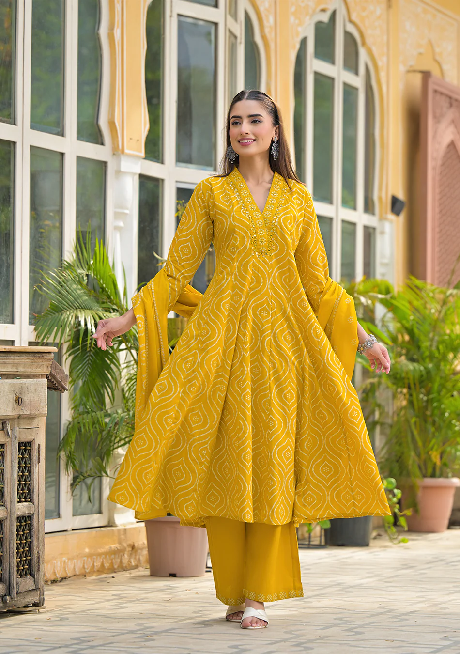 Mustard Bandhani Anarkali Suit Set - Image 11