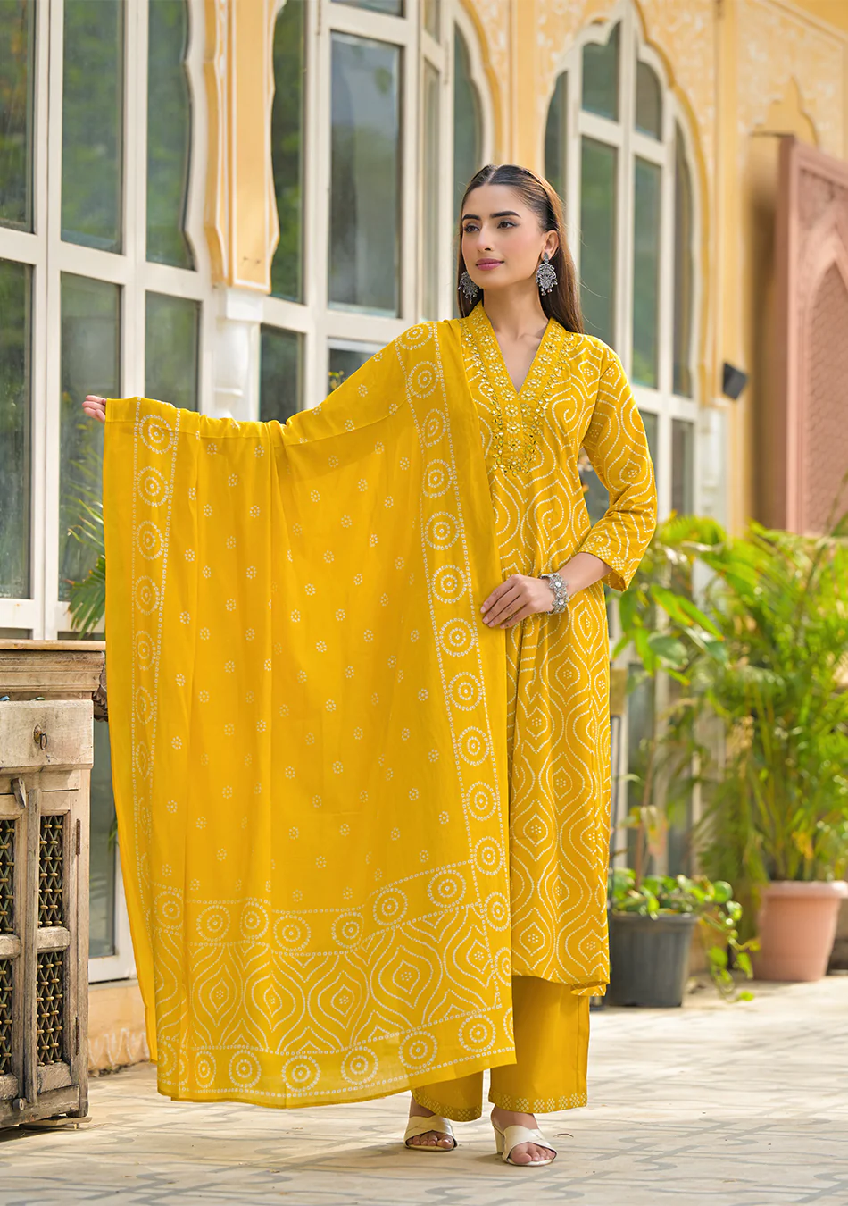 Mustard Bandhani Anarkali Suit Set - Image 2