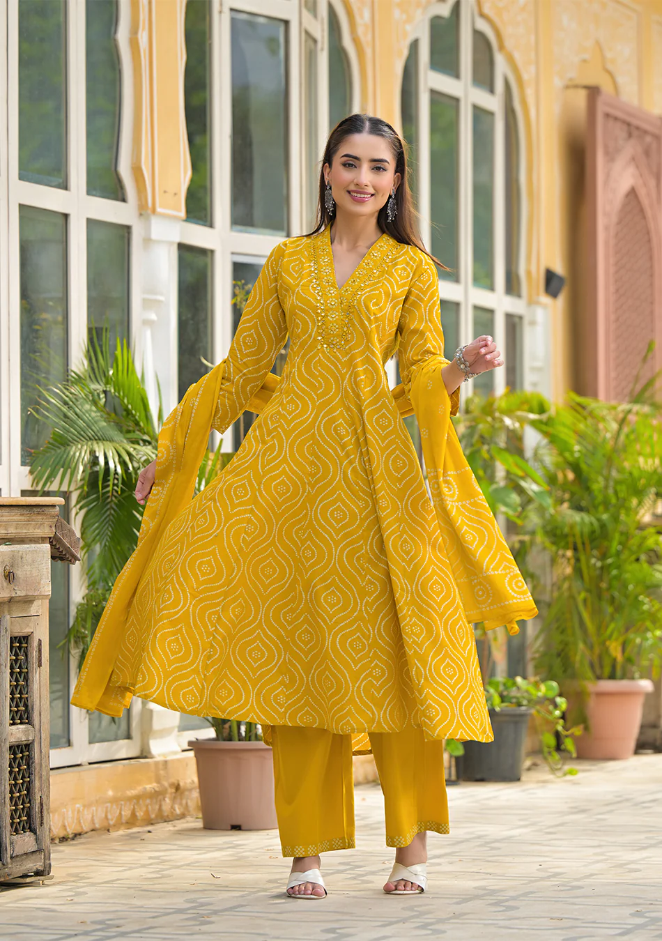 Mustard Bandhani Anarkali Suit Set - Image 3