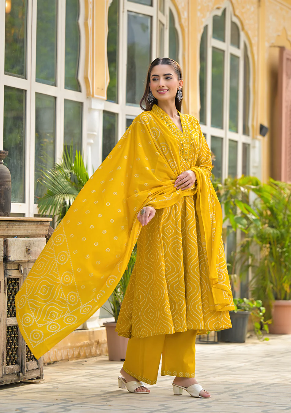 Mustard Bandhani Anarkali Suit Set - Image 4