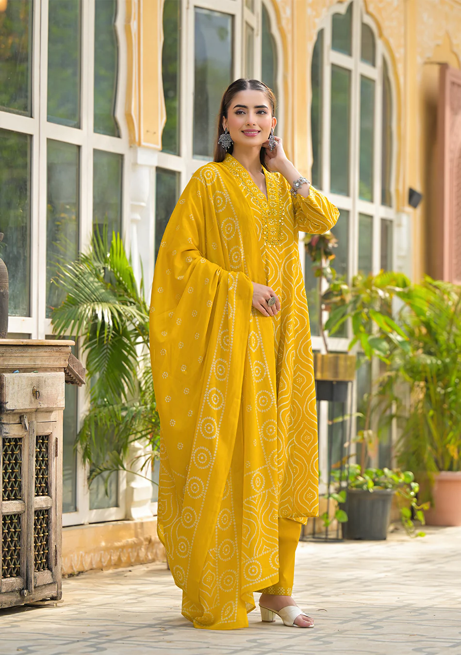 Mustard Bandhani Anarkali Suit Set - Image 5