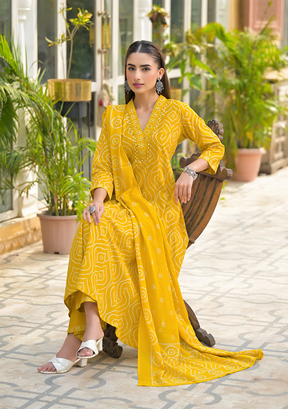 Mustard Bandhani Anarkali Suit Set - Image 7