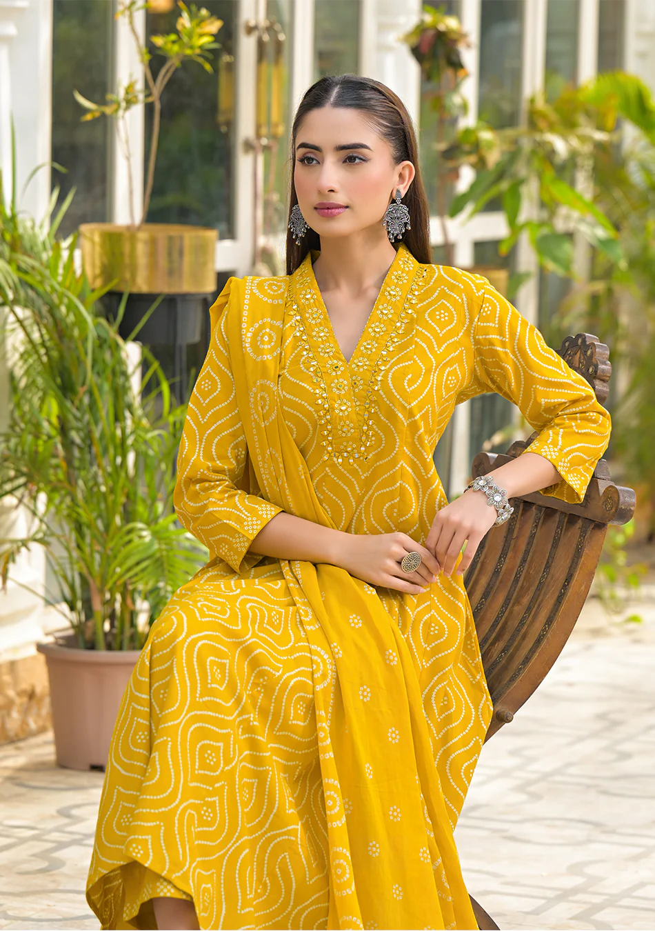 Mustard Bandhani Anarkali Suit Set - Image 8