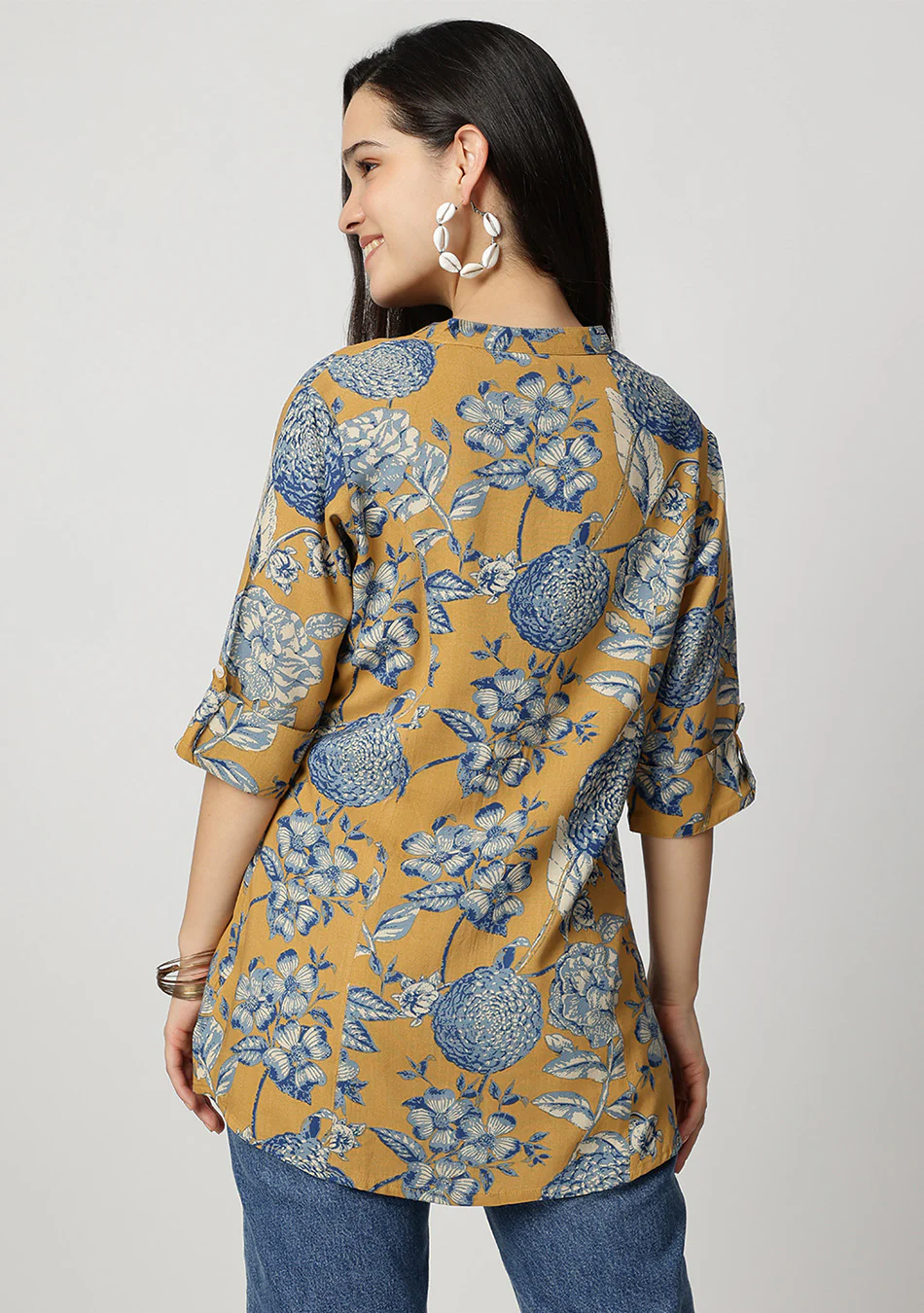 Mustard bloom Rollup Sleeves A-Line Top - Image 10
