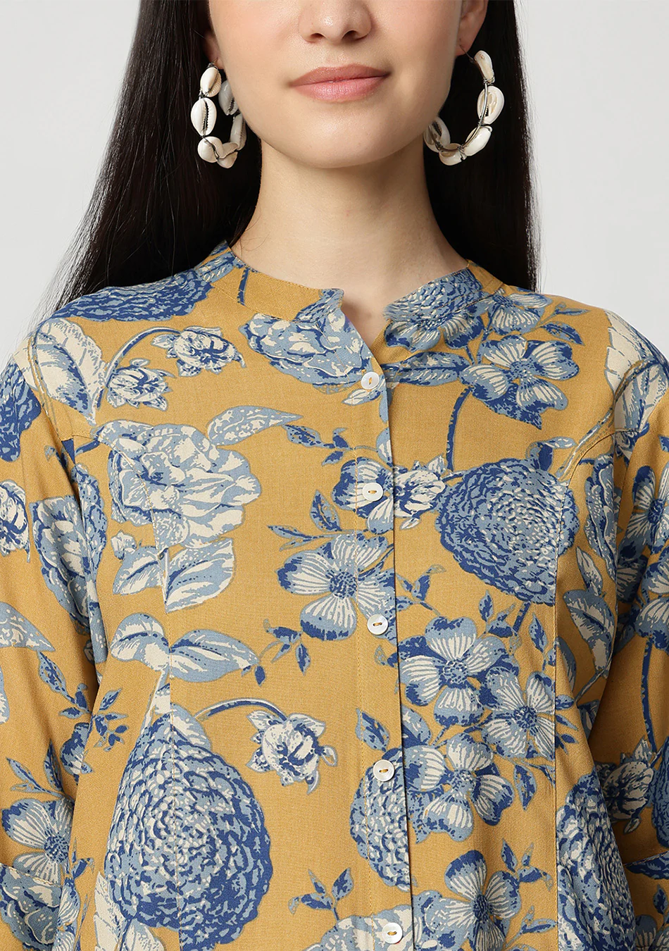 Mustard bloom Rollup Sleeves A-Line Top - Image 11