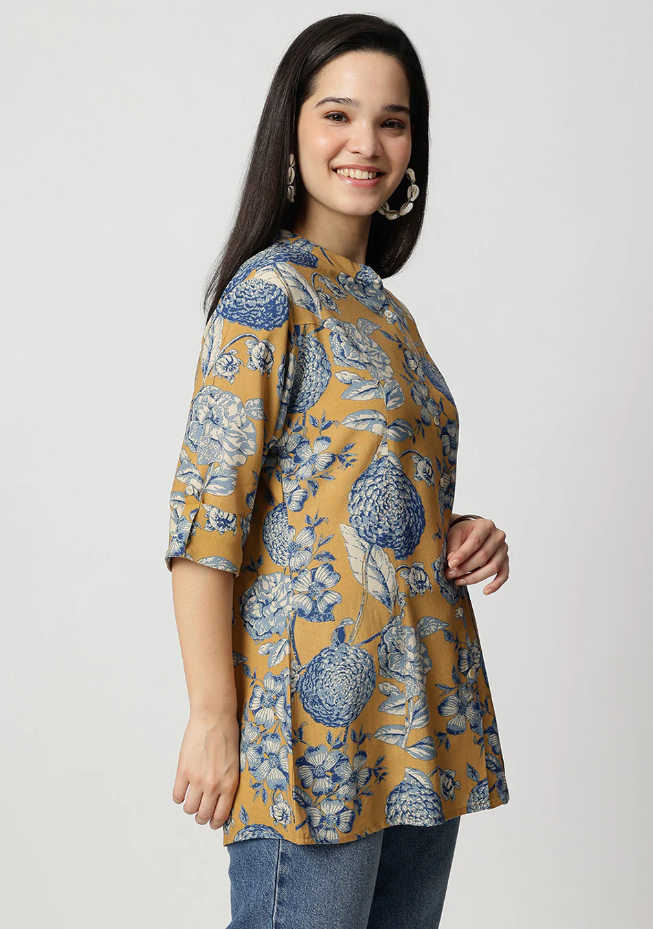 Mustard bloom Rollup Sleeves A-Line Top - Image 12