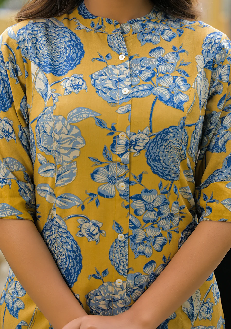 Mustard bloom Rollup Sleeves A-Line Top - Image 7