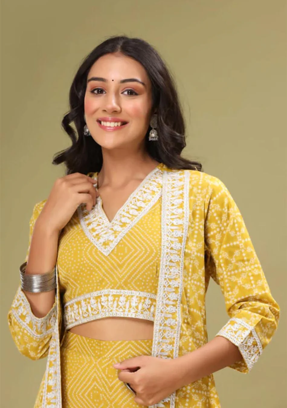 Mustard Chunri Print Blouse & Pant Set - Image 3
