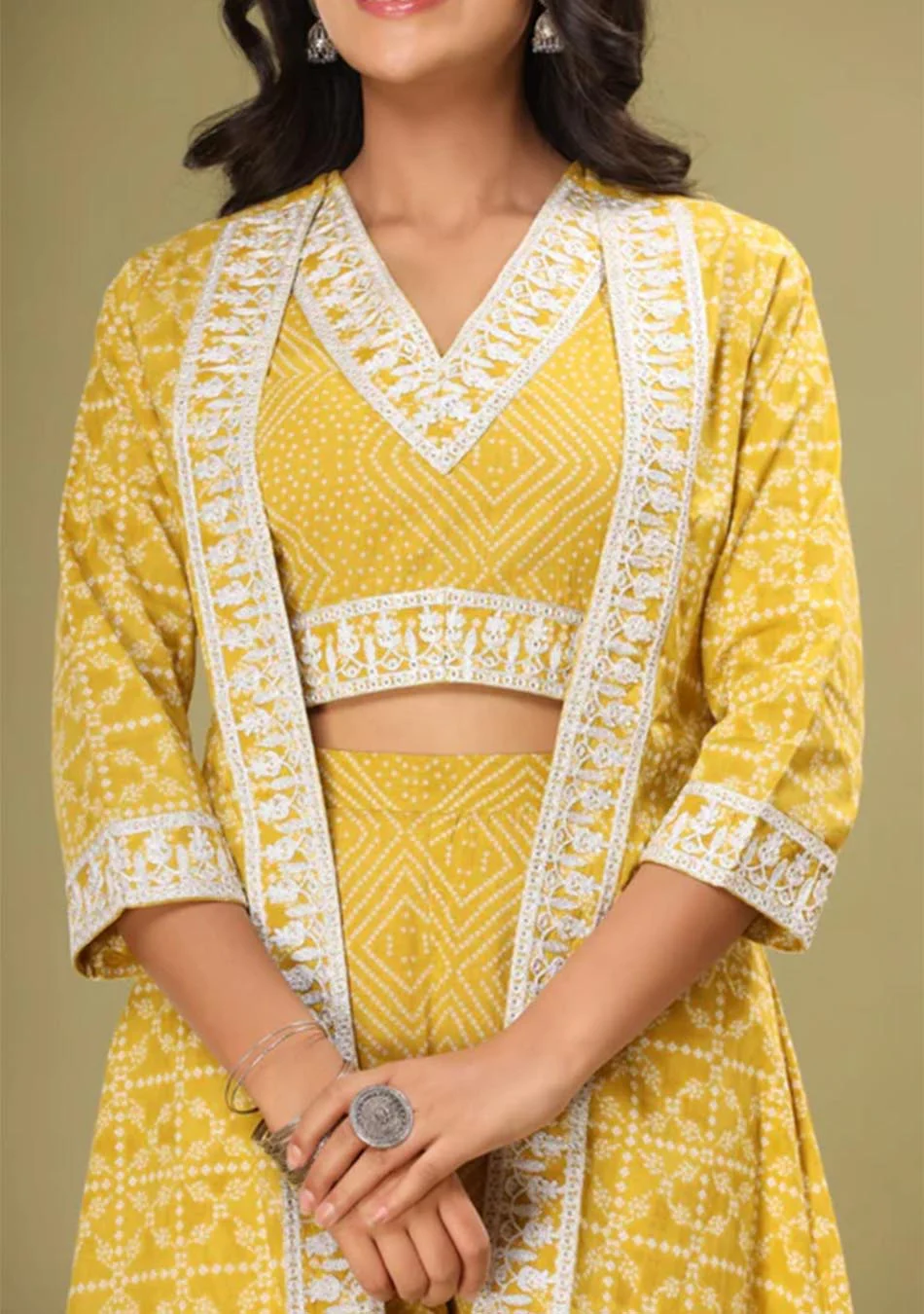 Mustard Chunri Print Blouse & Pant Set - Image 4