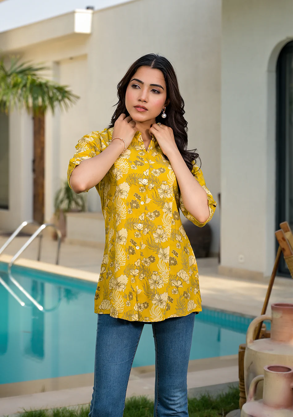 Mustard Floral Rayon A-line Top - Image 5