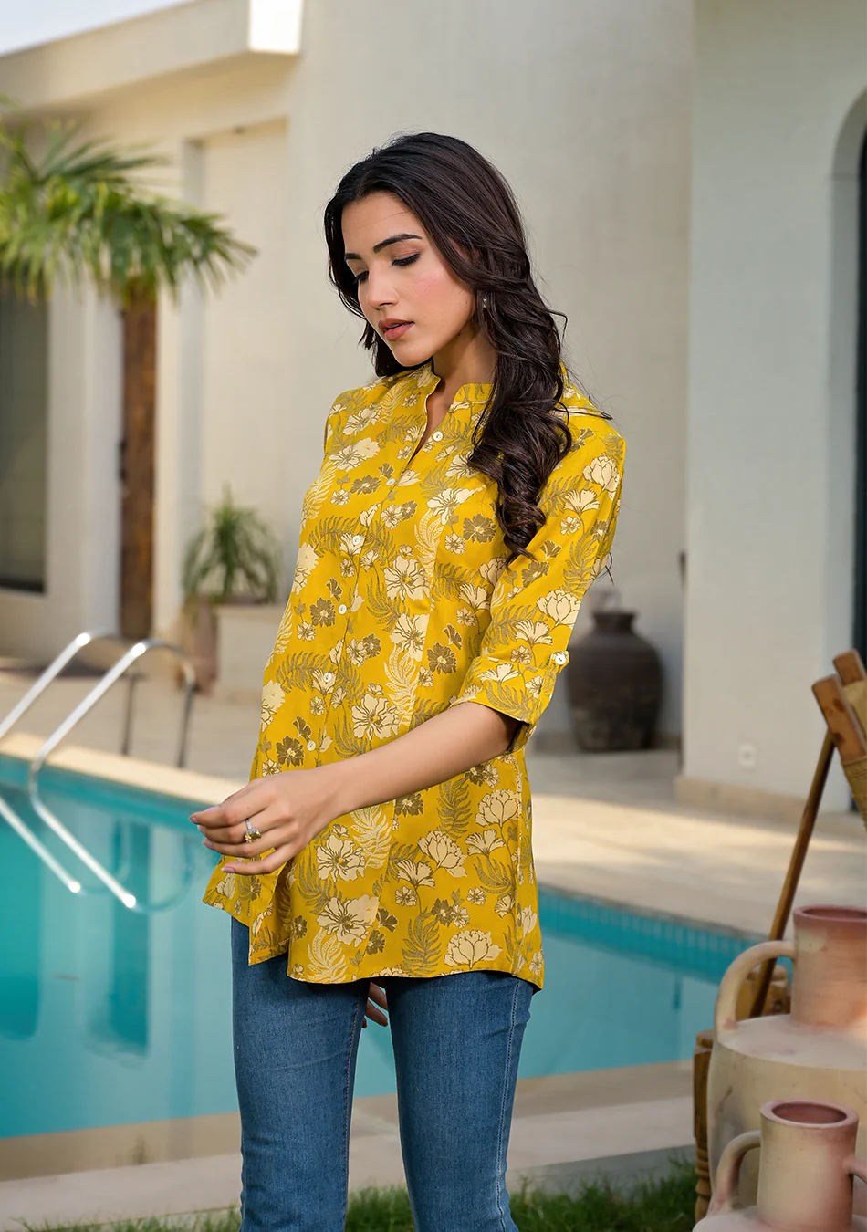Mustard Floral Rayon A-line Top - Image 6