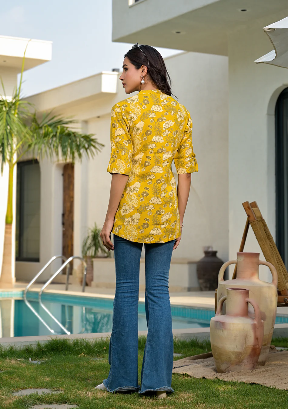 Mustard Floral Rayon A-line Top - Image 7