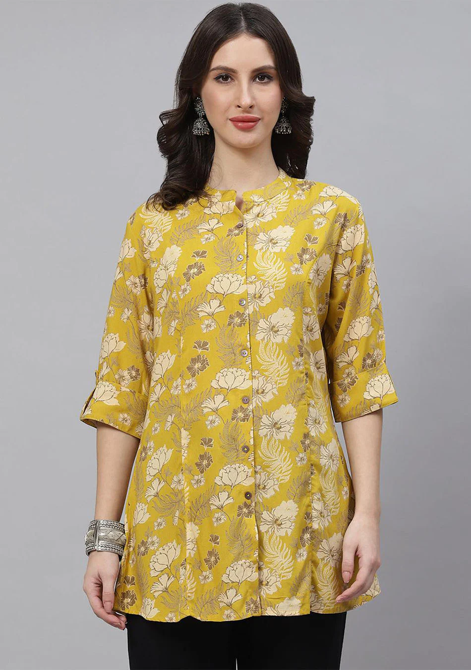 Mustard Floral Rayon A-line Top - Image 9