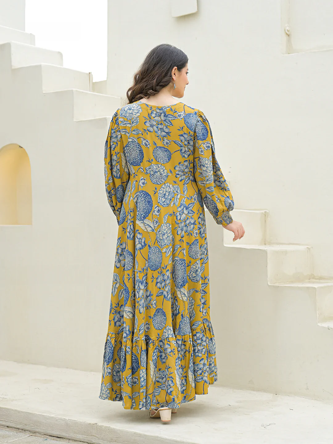 Aravalii Mustard Rayon Flare Dress - Image 2