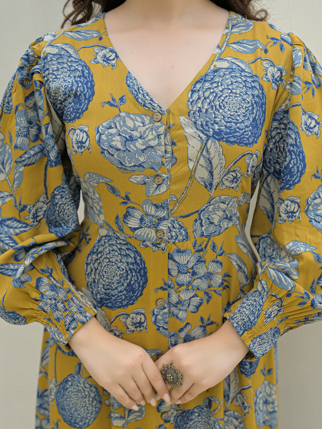 Aravalii Mustard Rayon Flare Dress - Image 4