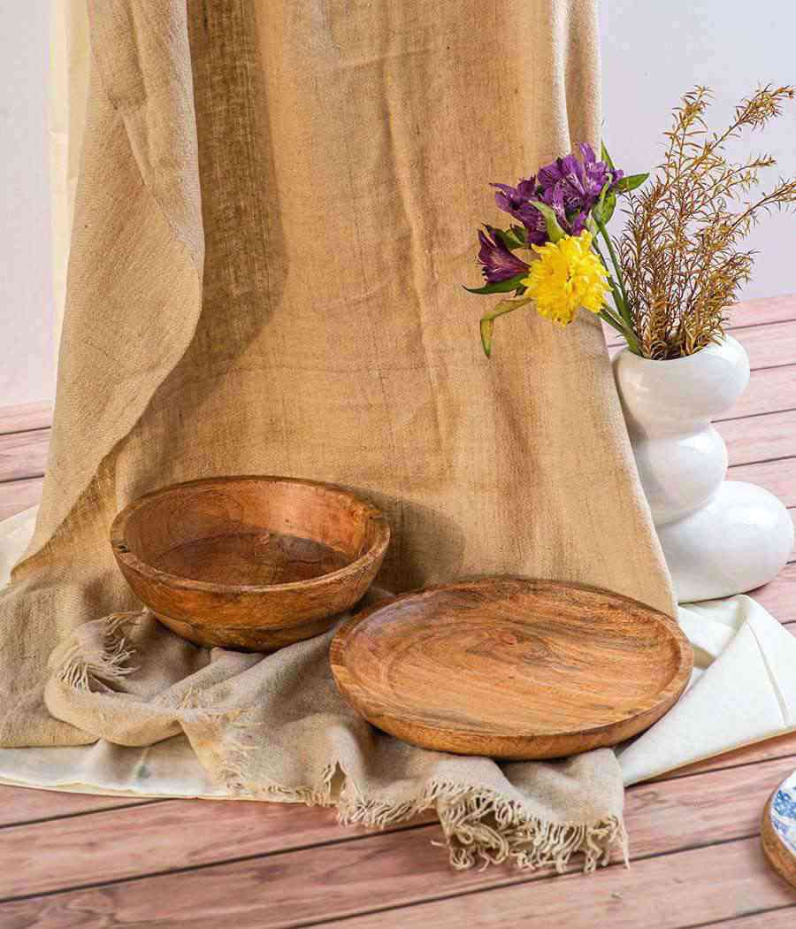 Daffodil Wooden Serving Bowl & Platter - Image 2