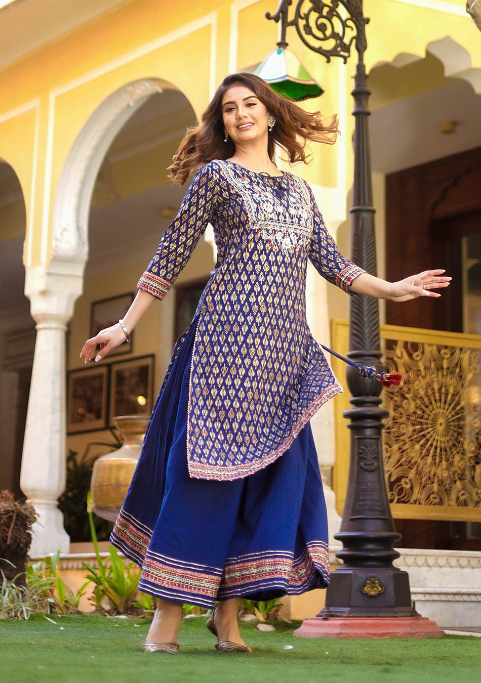 Navy Blue Cotton Gota Patti Palazzo Set - Image 5