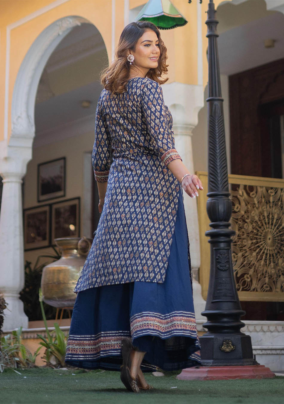 Navy Blue Cotton Gota Patti Palazzo Set - Image 6