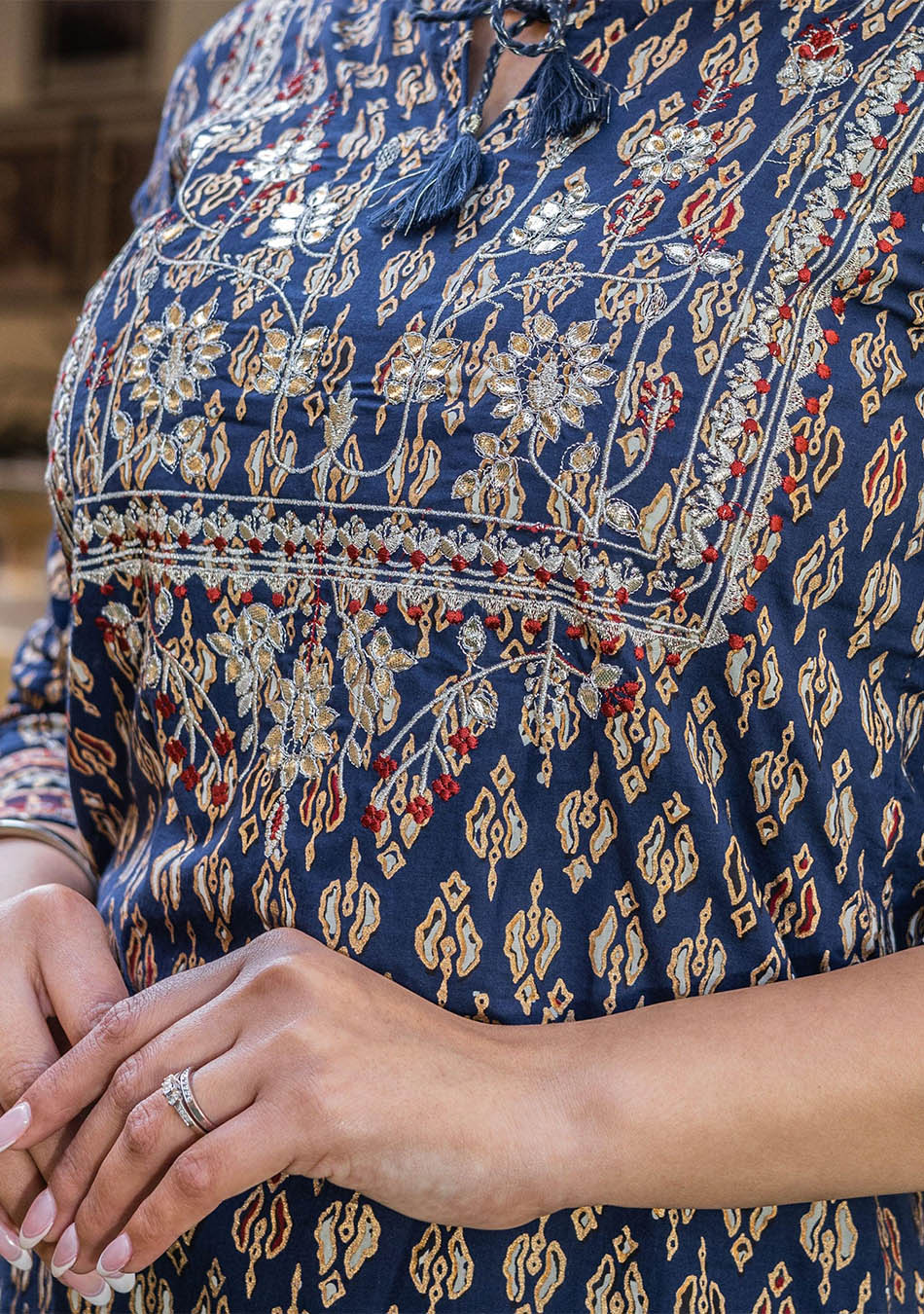 Navy Blue Cotton Gota Patti Palazzo Set - Image 7