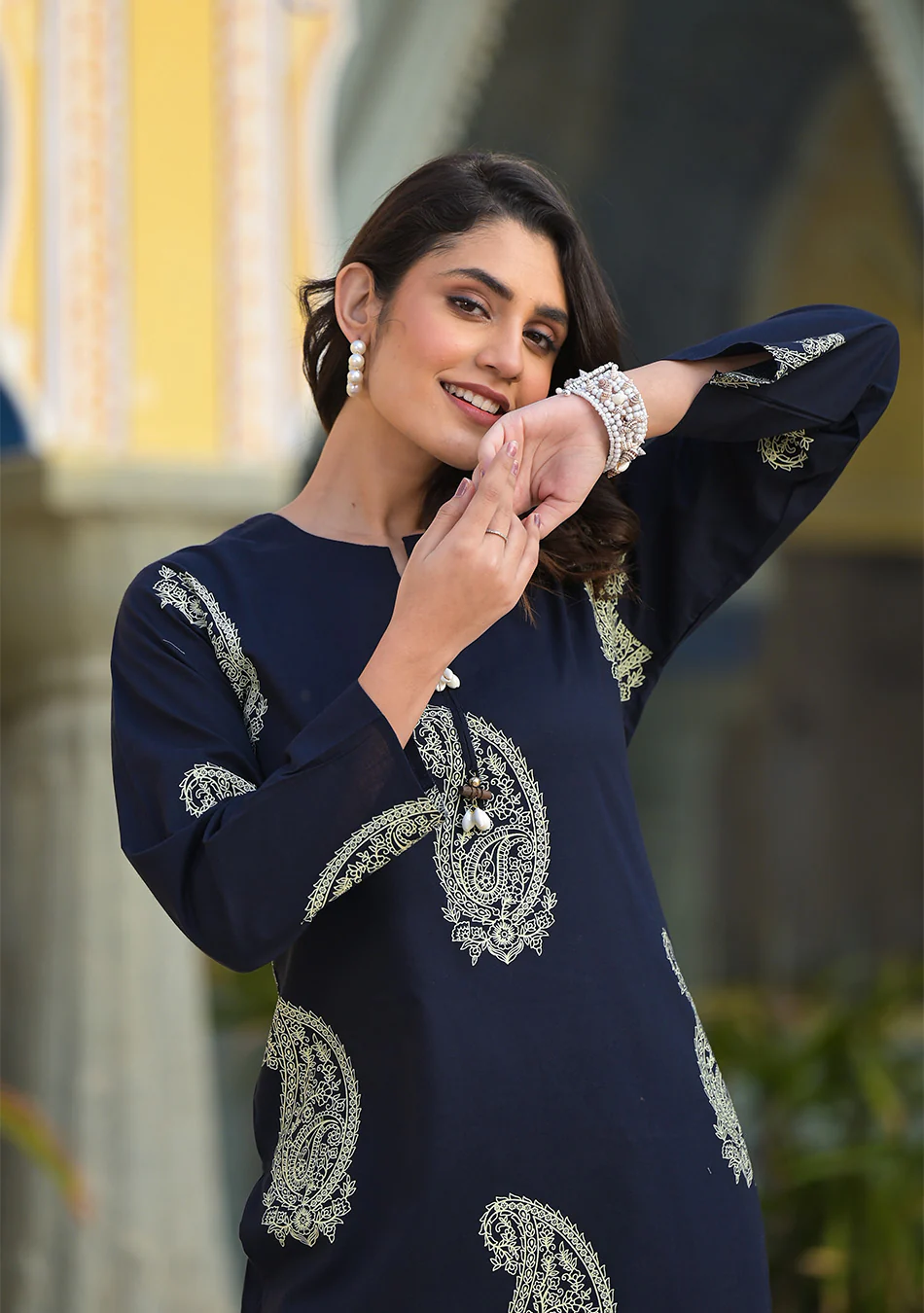 Aravalii Navy Paisley Handblock Co-ord Set - Image 8