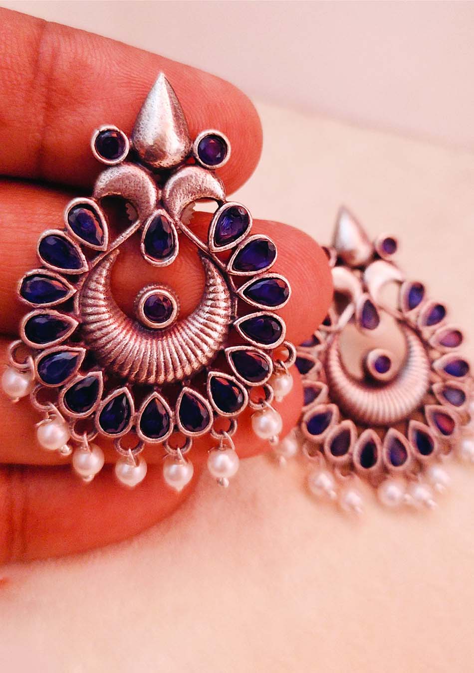 Oblong Midnight Pearl Studs - Image 2