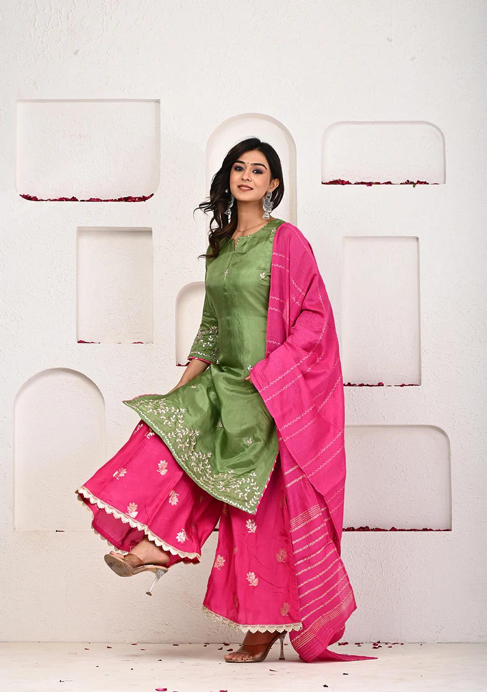 Olive and Magenta Palazzo Set - Image 2