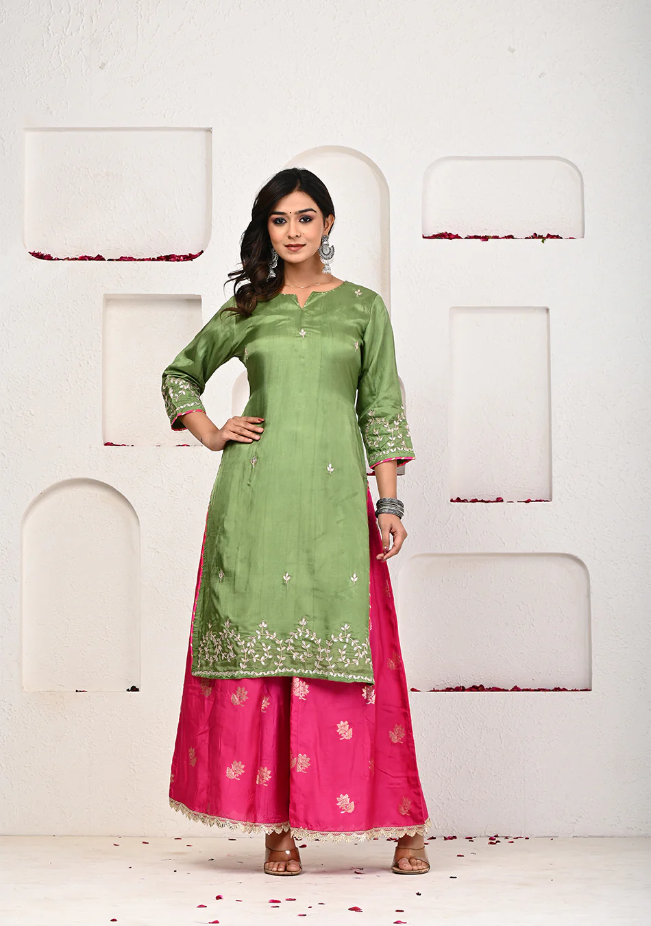 Olive and Magenta Palazzo Set - Image 3
